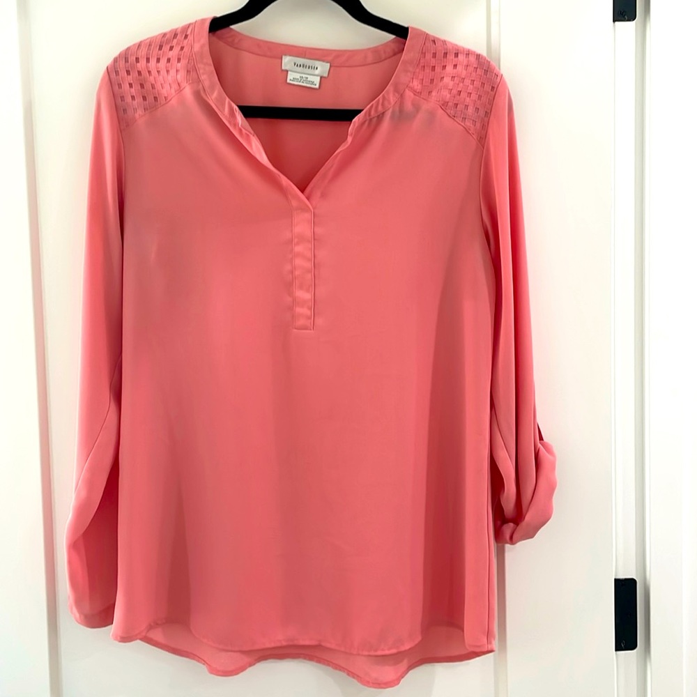 Van Heusen peach top with roll tab full sleeves